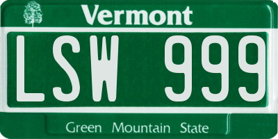VT license plate LSW999
