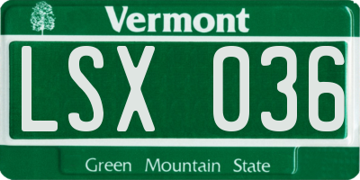 VT license plate LSX036