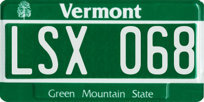 VT license plate LSX068