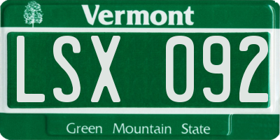 VT license plate LSX092