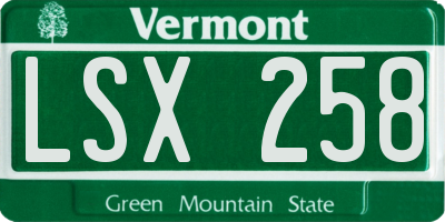 VT license plate LSX258