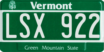 VT license plate LSX922
