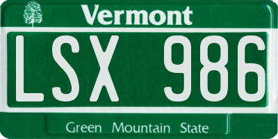 VT license plate LSX986