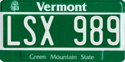 VT license plate LSX989