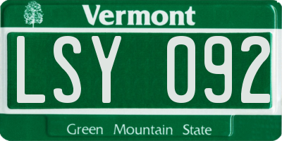VT license plate LSY092