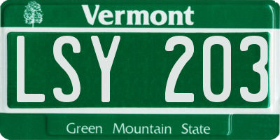 VT license plate LSY203