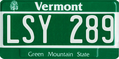 VT license plate LSY289