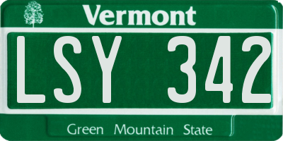 VT license plate LSY342