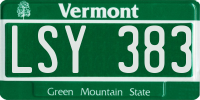 VT license plate LSY383