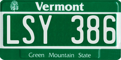 VT license plate LSY386