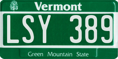 VT license plate LSY389