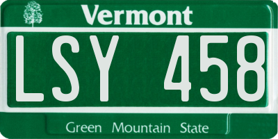 VT license plate LSY458