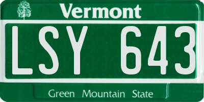 VT license plate LSY643
