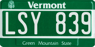 VT license plate LSY839