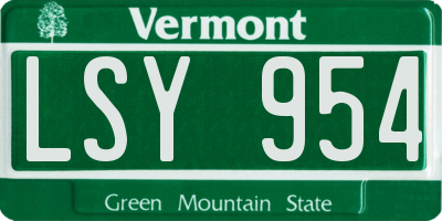 VT license plate LSY954