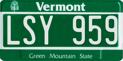 VT license plate LSY959
