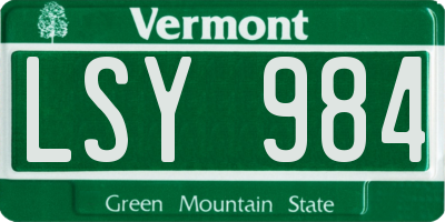 VT license plate LSY984