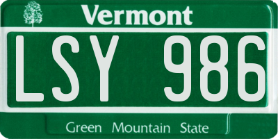 VT license plate LSY986
