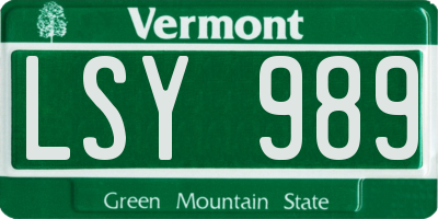VT license plate LSY989