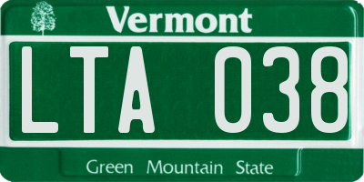 VT license plate LTA038
