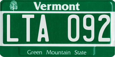 VT license plate LTA092