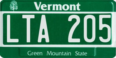 VT license plate LTA205