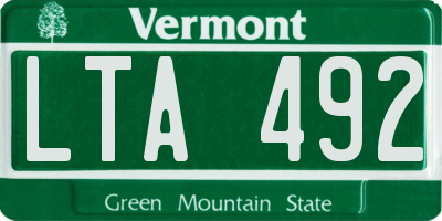 VT license plate LTA492