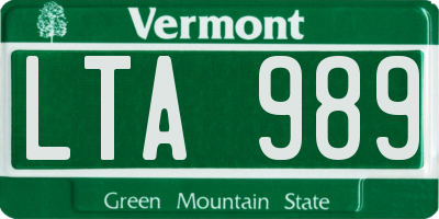 VT license plate LTA989