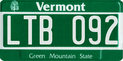 VT license plate LTB092