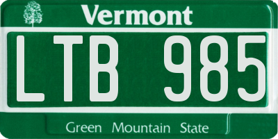 VT license plate LTB985