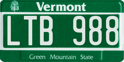 VT license plate LTB988