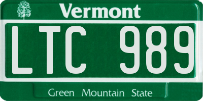 VT license plate LTC989