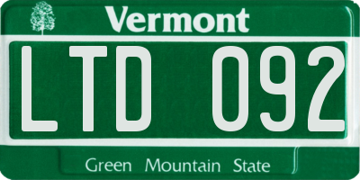 VT license plate LTD092