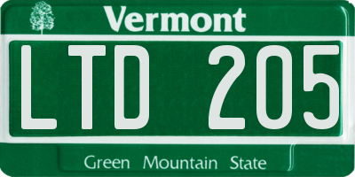 VT license plate LTD205