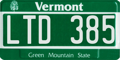 VT license plate LTD385