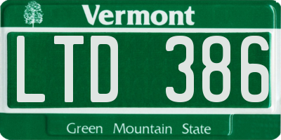 VT license plate LTD386