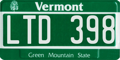 VT license plate LTD398