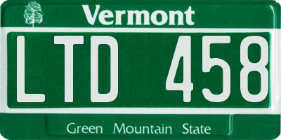 VT license plate LTD458