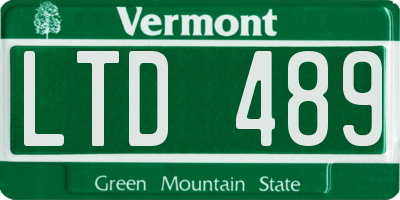 VT license plate LTD489