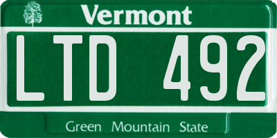VT license plate LTD492
