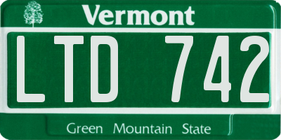 VT license plate LTD742