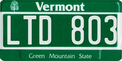 VT license plate LTD803
