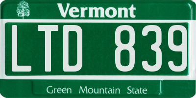 VT license plate LTD839