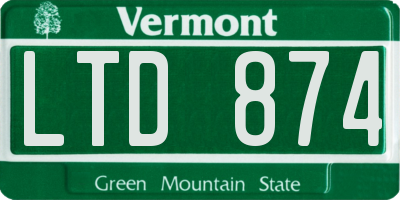 VT license plate LTD874