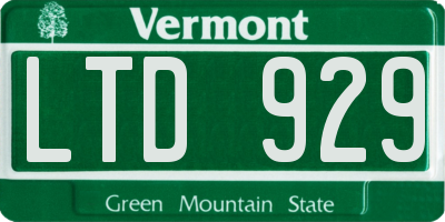 VT license plate LTD929