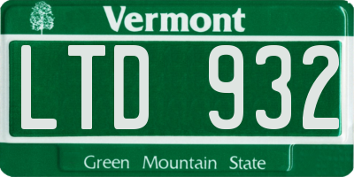 VT license plate LTD932