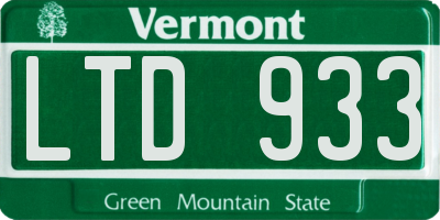 VT license plate LTD933