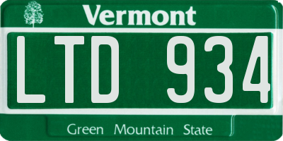 VT license plate LTD934