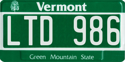 VT license plate LTD986