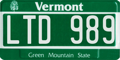 VT license plate LTD989